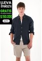 Tennis Camisa En 100% Lino Manga Larga Azul Con Acabado Suave Para Hombre de Tennis