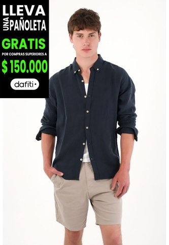 Tennis Camisa En 100% Lino Manga Larga Azul Con Acabado Suave Para Hombre Tennis