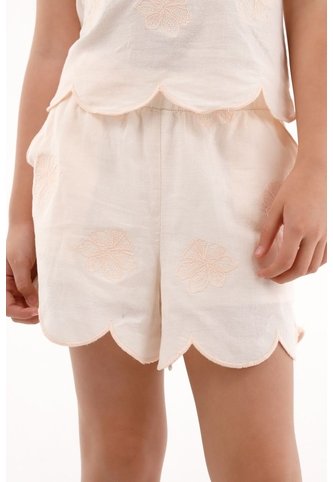 Bermuda Con Flores Bordadas Crudo Para Niña Tennis