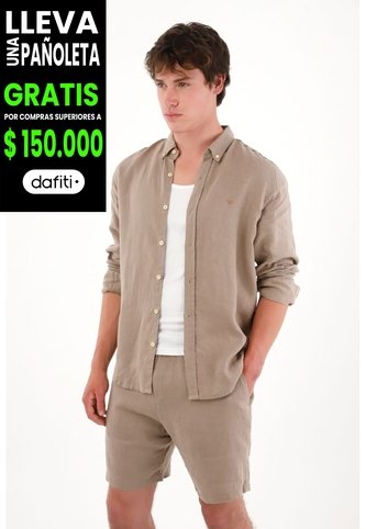 Tennis Camisa En 100% Lino Con Mini Bordado Gris Para Hombre Tennis