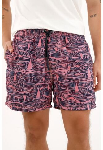 Pantaloneta De Baño Rosada Con Estampado De Veleros Para Hombre Tennis