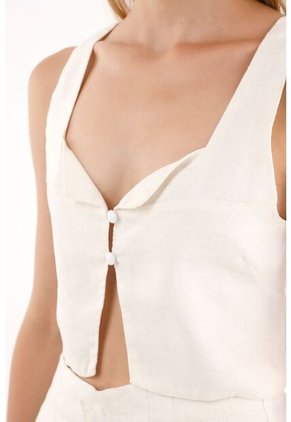 Tennis Camisa Crop En 100% Lino Crudo Para Mujer
