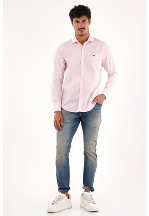 Camisa Rosada Manga Larga Con Diseño A Rayas Para Hombre