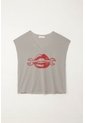 Tennis Camiseta Básica Estampada Manga Corta Gris Para Mujer de Tennis