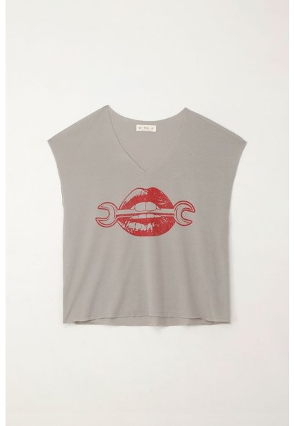 Tennis Camiseta Básica Estampada Manga Corta Gris Para Mujer