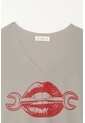 Tennis Camiseta Básica Estampada Manga Corta Gris Para Mujer de Tennis
