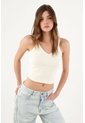 Tennis Top Slim Crop Con Escote V En Algodón Crema Para Mujer de Tennis