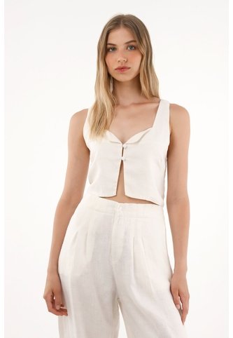 Tennis Camisa Crop En 100% Lino Crudo Para Mujer Tennis