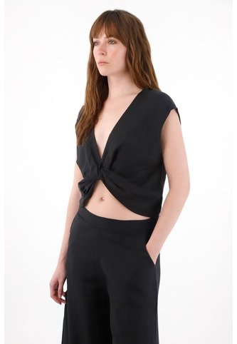 Tennis Camisa Amplia En Lino 100% Negra Para Mujer Tennis