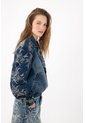 Tennis Chaqueta Bomber Fit Relajado Con Bordado Floral En Algodón Azul índigo Para Mujer de Tennis
