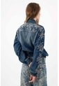 Tennis Chaqueta Bomber Fit Relajado Con Bordado Floral En Algodón Azul índigo Para Mujer de Tennis