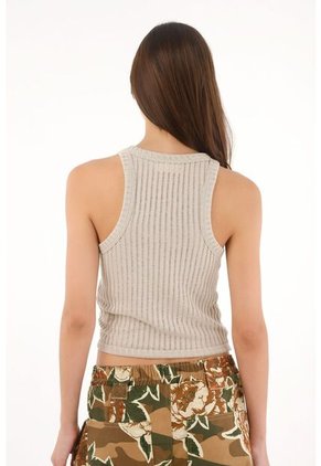 Tennis Camiseta Manga Sisa En Tejido Acanalado Café Para Mujer