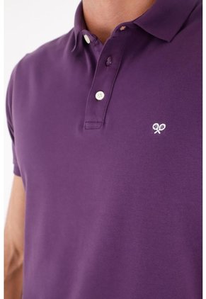 Tennis Polo Para Hombre De Algodón Morado Fit Regular Con Mini Logo Bordado