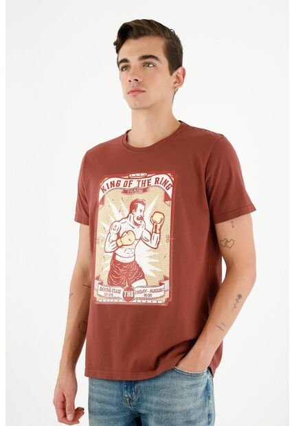 Camiseta Café Con Estampado Para Hombre