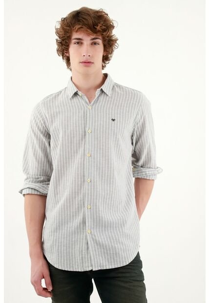 Camisa Cuello Francés Gris Para Hombre