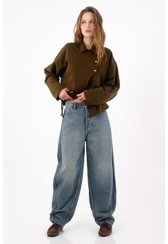 Tennis Jean Wide Leg Con Costuras Curvas En Algodón Azul Para Mujer Tennis