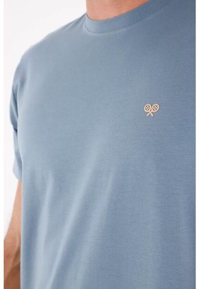 Tennis Camiseta Para Hombre De Algodón Azul Fit Clásico Con Bordado