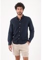 Tennis Camisa Para Hombre De Lino Marino Relajada Con Botones Claros de Tennis