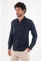 Tennis Camisa Para Hombre De Lino Marino Relajada Con Botones Claros de Tennis
