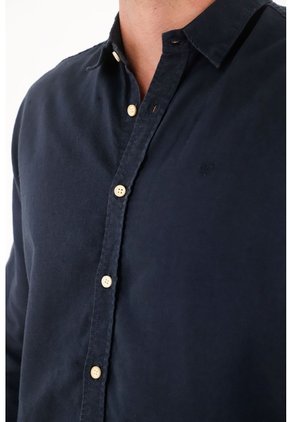 Tennis Camisa Para Hombre De Lino Marino Relajada Con Botones Claros