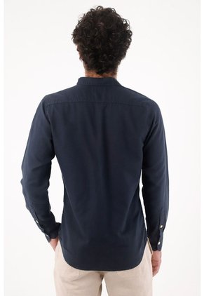 Tennis Camisa Para Hombre De Lino Marino Relajada Con Botones Claros
