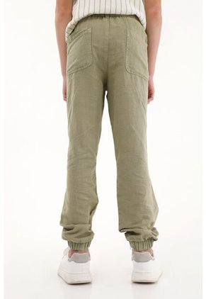 Pantalón Jogger Verde En Apariencia Lino Para Niño