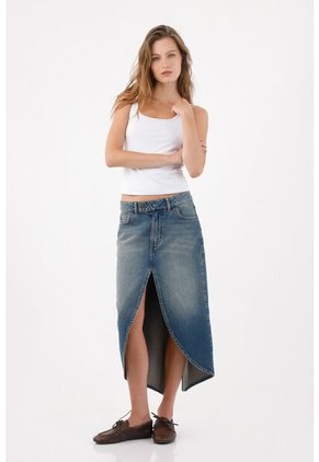 Tennis Falda Midi Recta Con Abertura Frontal En Denin Para Mujer