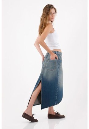 Tennis Falda Midi Recta Con Abertura Frontal En Denin Para Mujer