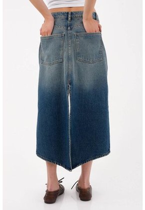 Tennis Falda Midi Recta Con Abertura Frontal En Denin Para Mujer