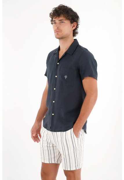Tennis Camisa En 100% Lino Azul Con Acabado Suave Para Hombre