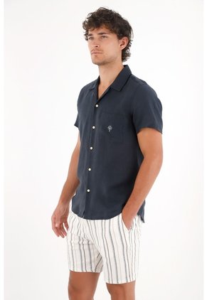 Tennis Camisa En 100% Lino Azul Con Acabado Suave Para Hombre