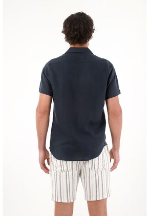 Tennis Camisa En 100% Lino Azul Con Acabado Suave Para Hombre