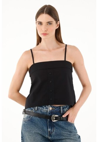 Tennis Camisa Negra De Escote Recto Para Mujer Tennis