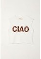 Camiseta Manga Sisa Con Estampado Blanca Para Niña de Tennis