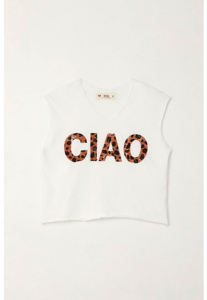Camiseta Manga Sisa Con Estampado Blanca Para Niña