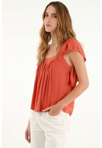 Tennis Camisa Naranja De Escote Recto En Chalis Para Mujer Tennis