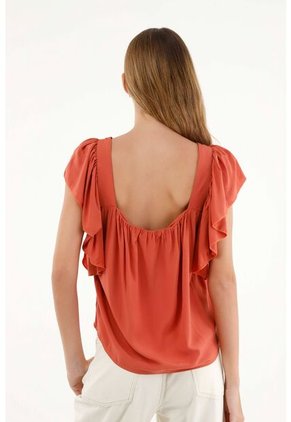 Tennis Camisa Naranja De Escote Recto En Chalis Para Mujer