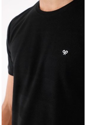 Tennis Camiseta Básica Con Raqueta Negra Para Hombre