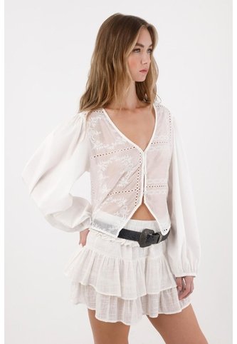 Tennis Camisa Con Transparencia Y Bordado Crudo Para Mujer Tennis
