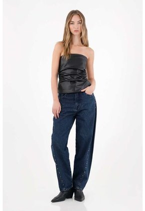 Tennis Camisa Strapless En Cuero Sintético Negra Para Mujer