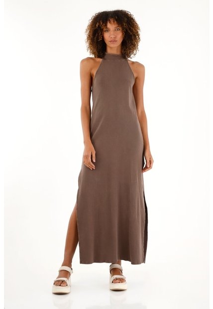 Tennis Vestido Café Largo En Rib Para Mujer
