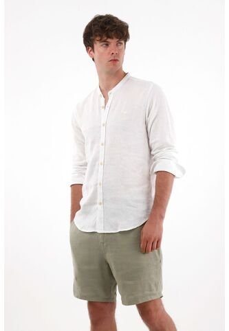 Tennis Camisa En 100% Lino Cuello Neru Blanca Para Hombre Tennis
