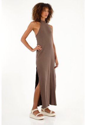 Tennis Vestido Café Largo En Rib Para Mujer