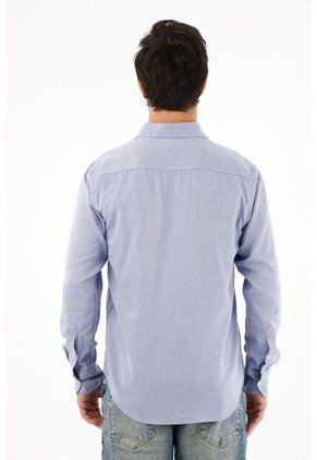 Tennis Camisa Azul Con Diseño Preteñido Manga Larga Para Hombre