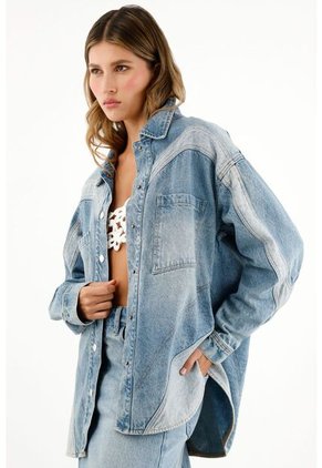 Sobrecamisa Azul Denim Con Cortes Para Mujer