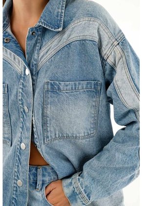 Sobrecamisa Azul Denim Con Cortes Para Mujer