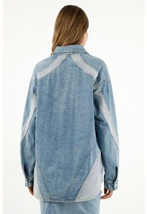 Sobrecamisa Azul Denim Con Cortes Para Mujer