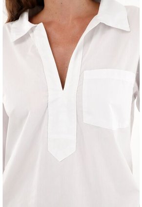 Camisa Blanca Con Bolsillo Delantero Para Mujer