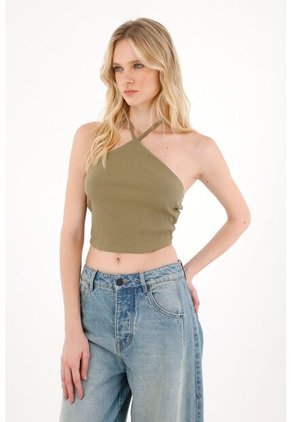 Tennis Camiseta Crop Cuello Halter Verde Para Mujer