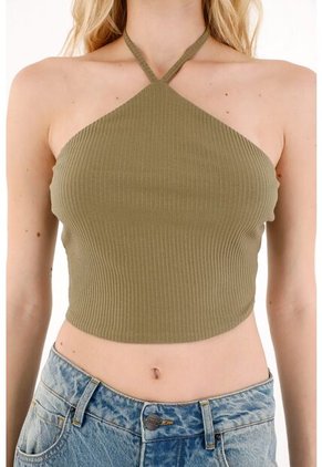 Tennis Camiseta Crop Cuello Halter Verde Para Mujer